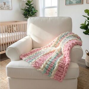 Sold- Super Chunky Handknitted Baby Blanket, Cozy Nursery Throw,